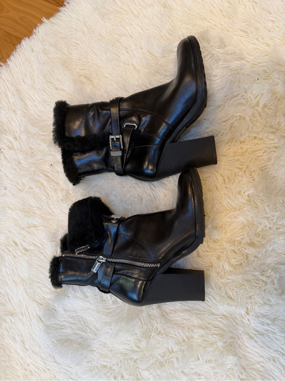 Michael Kors Black Faux-Fur Block Heel Ankle Boots